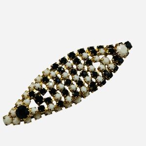 Signed Austria Black and White Milk Glass Brooch